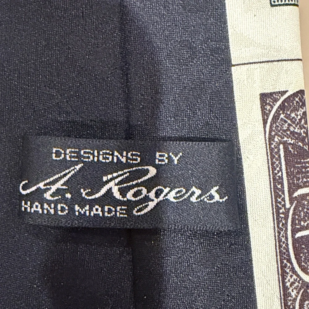 A. Rogers Handmade Silk Tie 100 Dollar Bill Money Print Novelty Benjamin Frankli